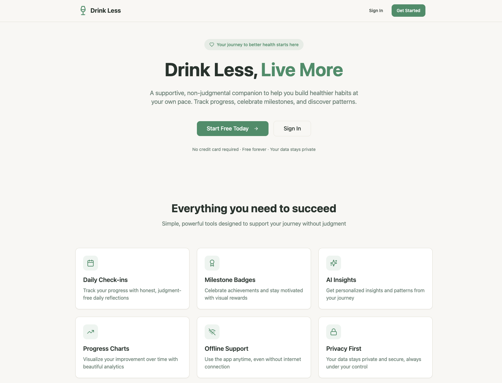 drinklessapp.com website screenshot