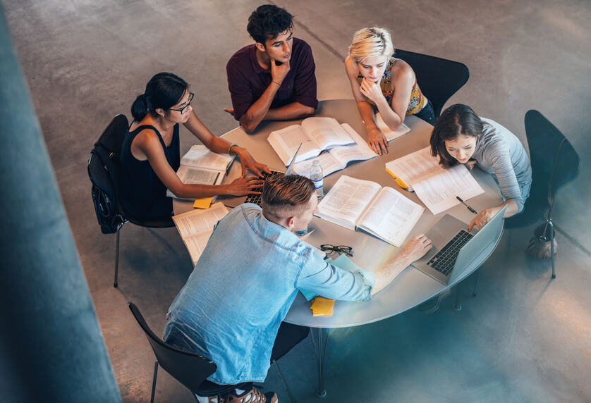 Team collaborating around a table