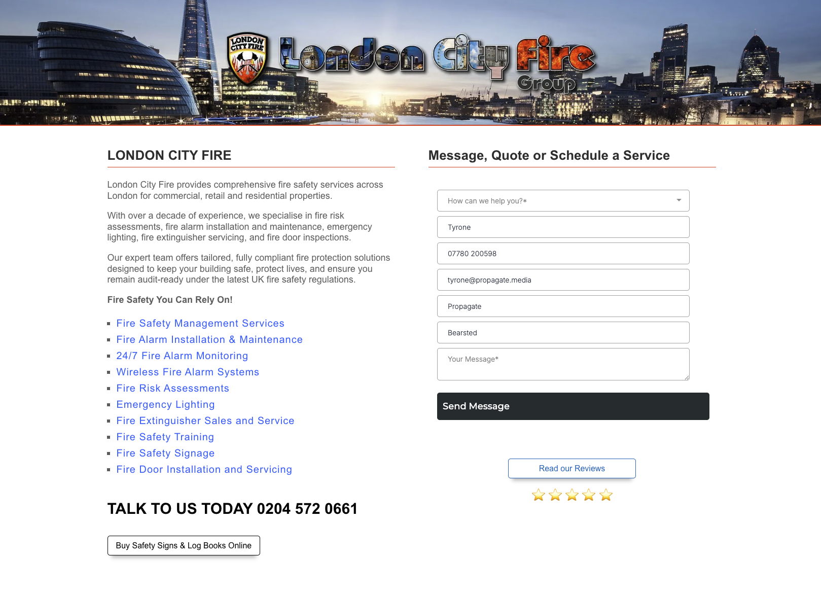 londoncityfire.co.uk website screenshot